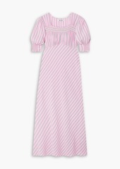 RIXO - Corsica shirred striped cotton-blend midi dress - Pink - UK 14