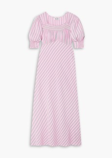 RIXO - Corsica shirred striped cotton-blend midi dress - Pink - UK 6