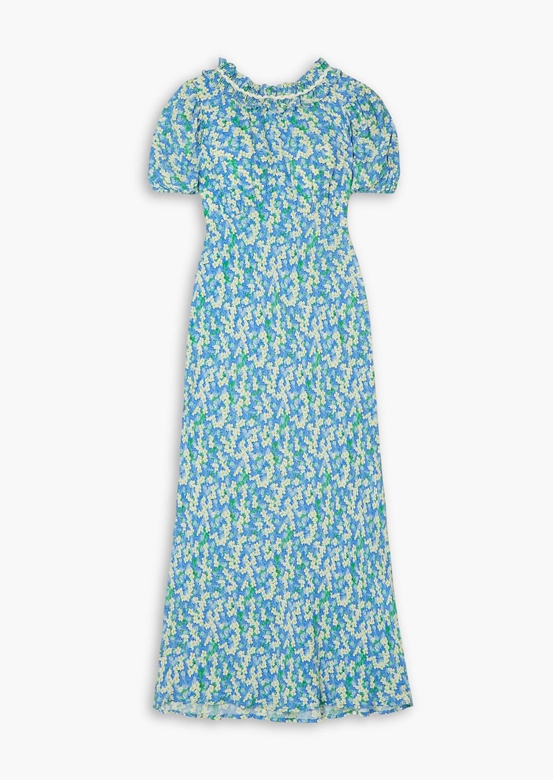 RIXO - Deia ruffled floral-print voile midi dress - Blue - UK 14