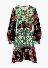 RIXO - Edith floral-print silk crepe de chine and devoré-velvet mini dress - Black - UK 6