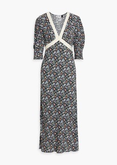 RIXO - Gemma crochet-trimmed floral-print crepe midi dress - Blue - UK 8