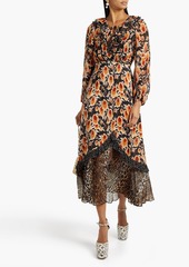 RIXO - Jaida ruffled printed silk-chiffon midi dress - Brown - UK 6