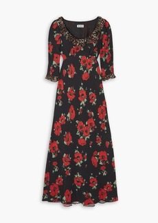 RIXO - Juliette ruffled printed crepe midi dress - Black - UK 6