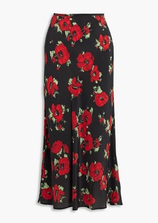 RIXO - Kelly floral-print silk crepe de chine midi skirt - Black - UK 10