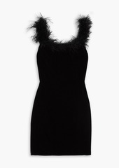 RIXO - Lena feather-trimmed velvet mini dress - Black - UK 6
