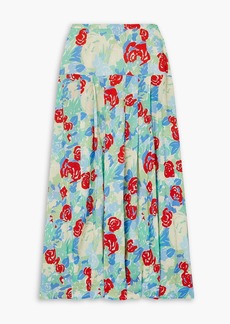 RIXO - Nancy pleated floral-print voile midi skirt - Green - UK 8