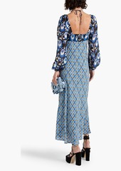 RIXO - Jeanie floral-appliquéd printed crepe midi dress - Blue - UK 6