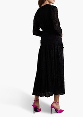 RIXO - Racquel ruched flocked tulle midi dress - Black - UK 6
