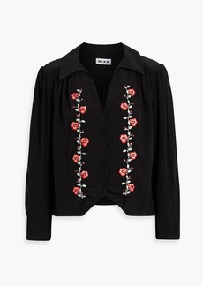 RIXO - Roma embroidered crepe de chine blouse - Black - UK 12