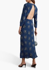 RIXO - Rose cutout ruffled glittered silk-crepe midi dress - Blue - UK 8