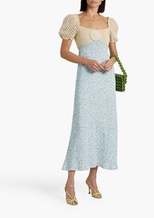 RIXO - Sardinia crochet-paneled floral-print linen-blend midi dress - Blue - UK 12