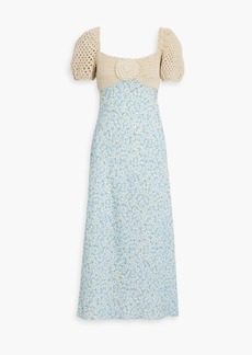 RIXO - Sardinia crochet-paneled floral-print linen-blend midi dress - Blue - UK 12