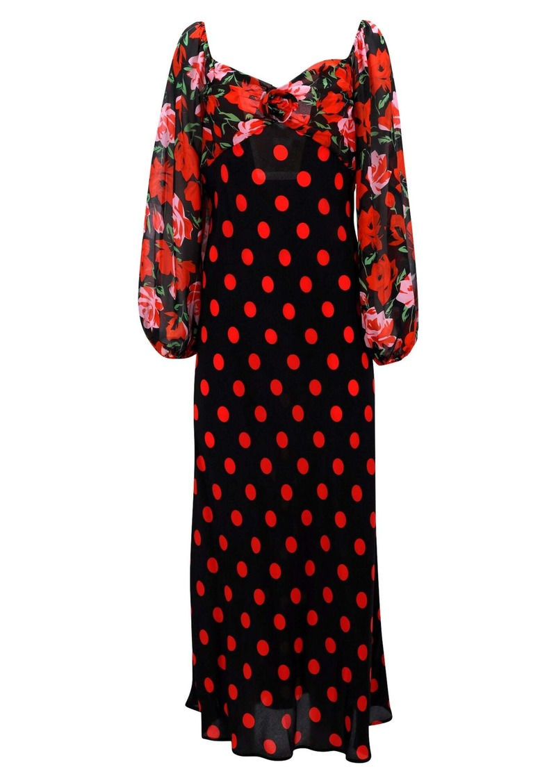 Rixo Josephine Polka-dot Dress in Black and Red Silk