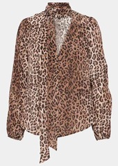 Rixo Moss leopard-print silk blouse