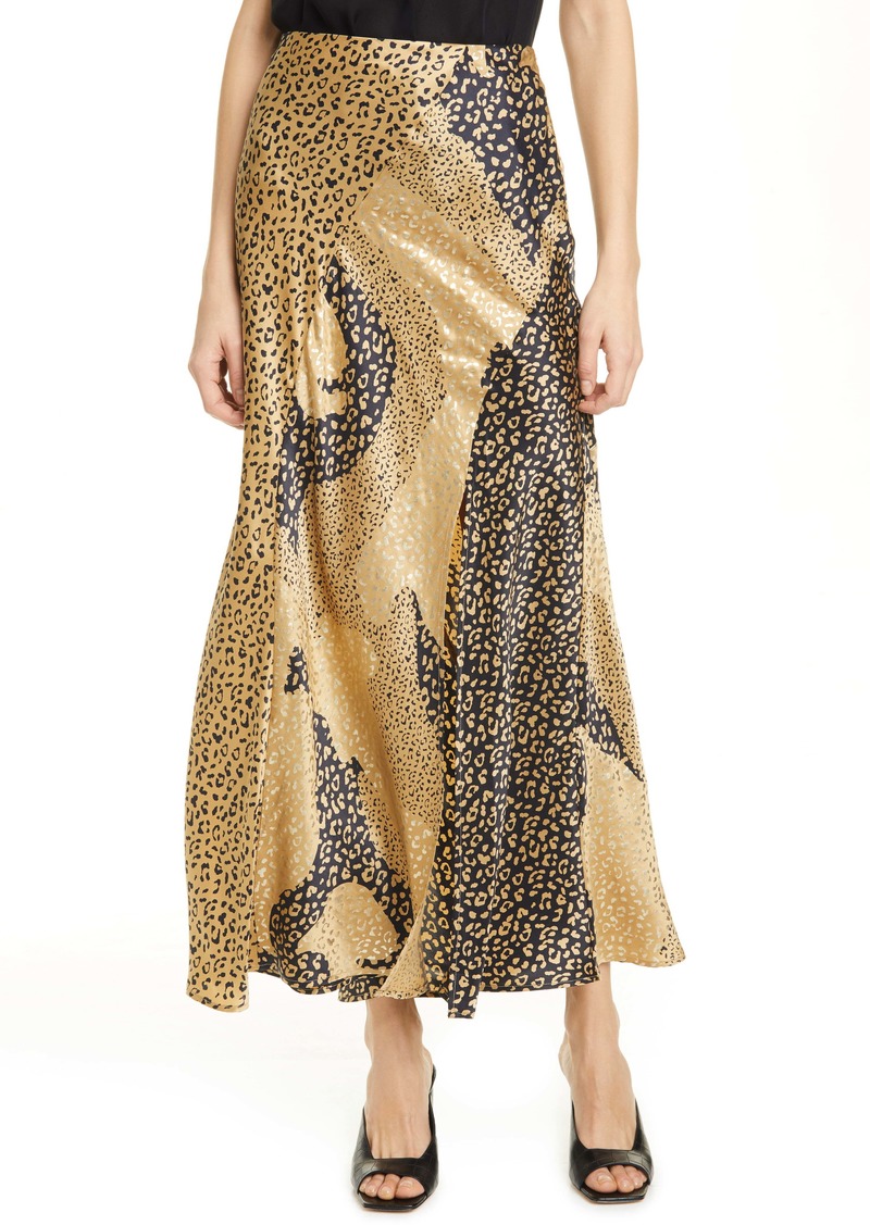 RIXO Parker Leopard Print Silk Maxi Skirt