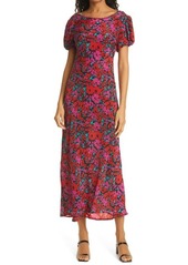 RIXO Reese Cap Sleeve Silk Leaf Print Dress in Romantic Floral at Nordstrom