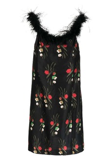 Rixo Women's Floral-Print Feather-Trim Mini Dress