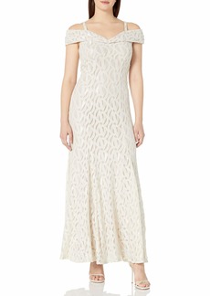 R&M Richards Women's 1 PCE Long Empire Waist Off The Shoulder Mermaid Dress Ivory/TAUP