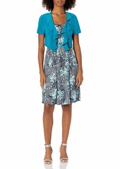 R&M Richards Women's 2 PCE Missy Ruffle Jacket and Dress  Teal  