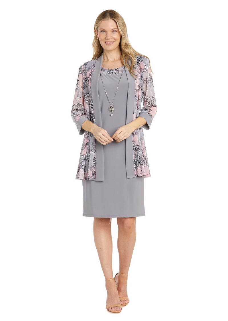 R&M Richards Women's 2PC Puff Print Power Mesh and Ity Jacket Dress