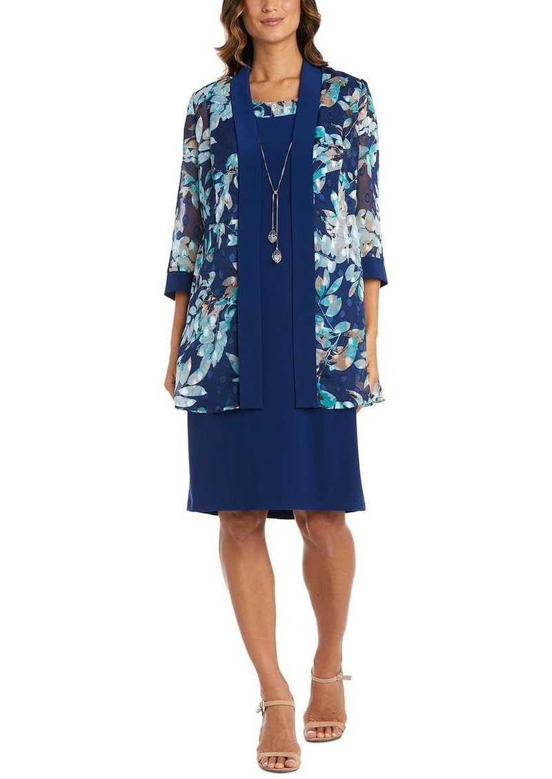 R&M Richards Womens 2PC Printed Two Piece Dress Navy
