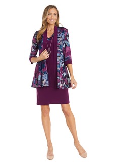 R&M Richards Women's Plus Size Casual Daytime 2 PC Floral Print Jacket Dress
