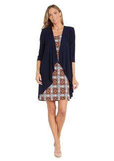 R&M Richards Womens Printed Jacket Two Piece Dress Navy