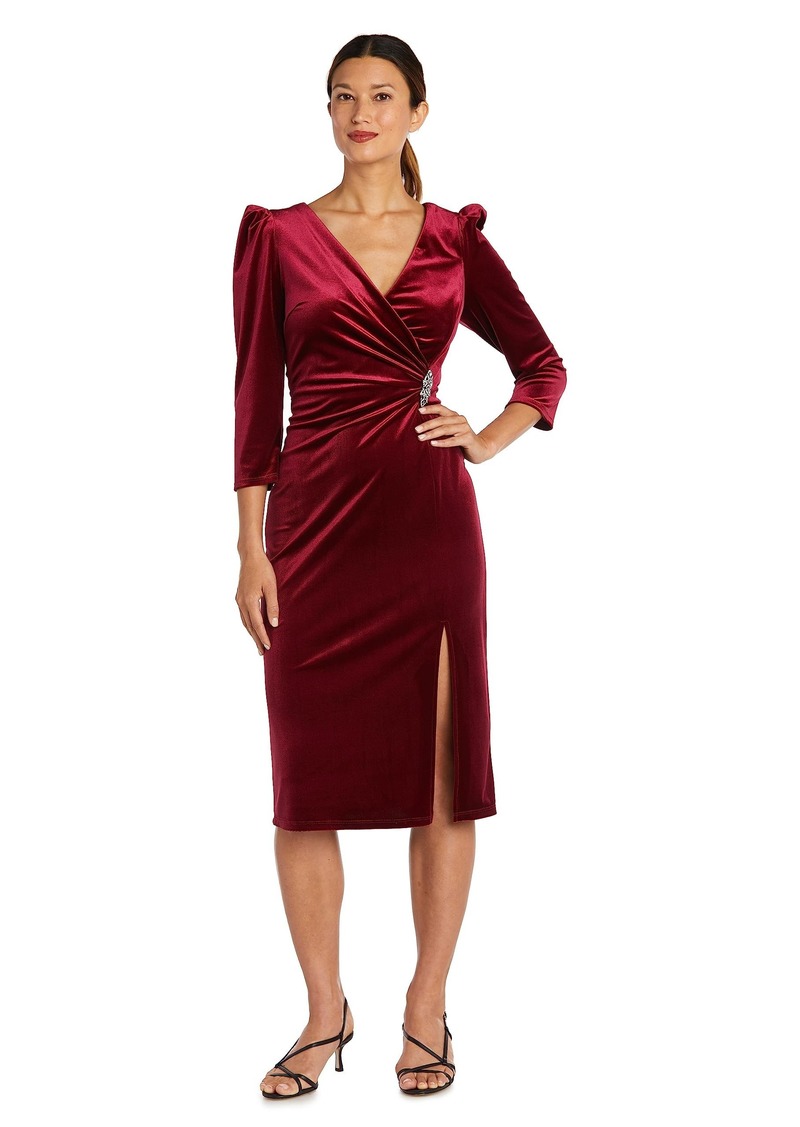 R&M Richards Women's Plus Size Velvet Dress with Side Slit