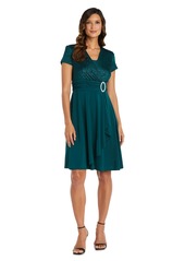 R&M Richards Women's Cocktail Dress with Sparkling Detail and Rhinestone Belt