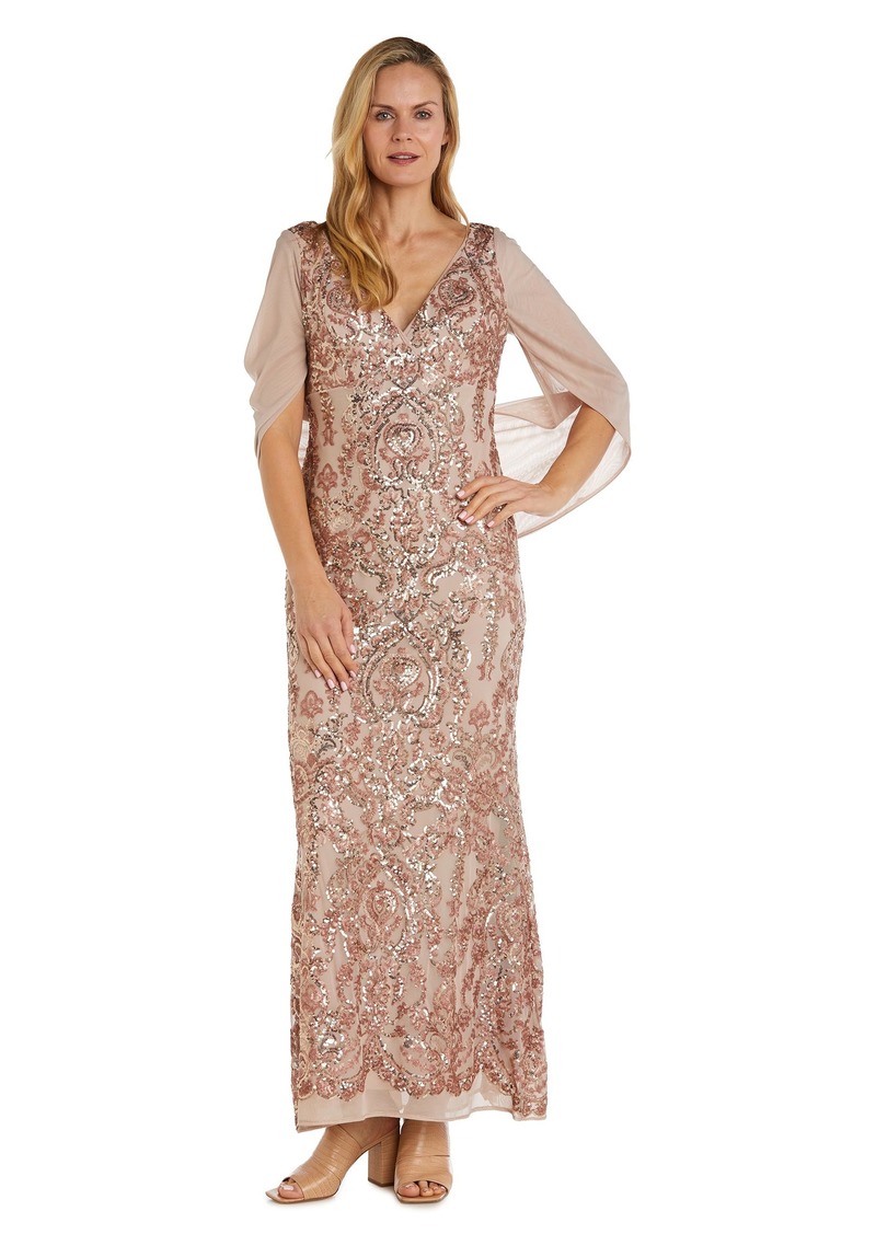 R&M Richards Women's Long Beaded Lace Gown