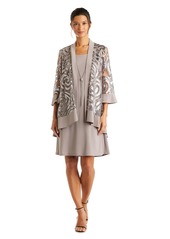 R&M Richards Women's Sequined Jacket Dress with Attached Necklace
