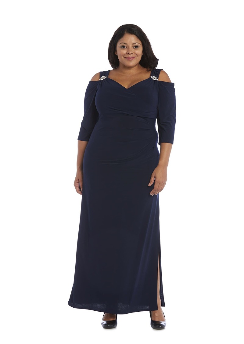R&M Richards womens Empire Waist Cold Shoulder With Sleeves Large Special Occasion Dress Ã‚ navy