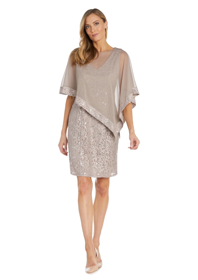 R&M Richards Women's Lace V Sequin Dress W/Sheer Poncho