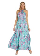 R&M Richards Womens Floral Print Long Halter Dress Green