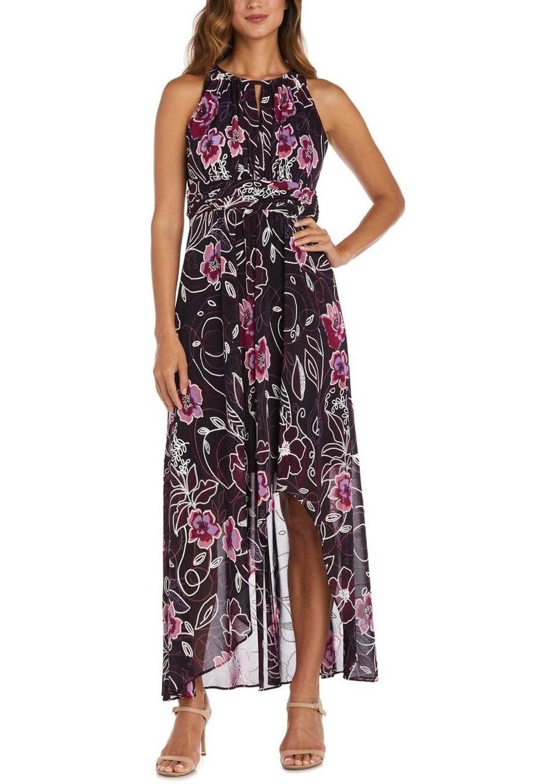 R&M Richards Womens Floral Print Hi-Low Cocktail and Party Dress Purple