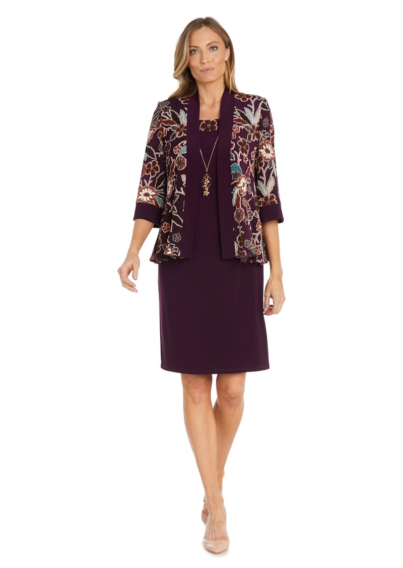 R&M Richards Womens Floral Print Knee-Length Two Piece Dress Purple