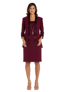 R&M Richards Women's Formal Jacket Dress with Attached Necklace
