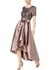 R&M Richards Womens Sequined Hi-Low Party Dress Brown