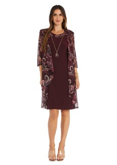 R&M Richards Women's Jacket and Dress with Detachable Necklace