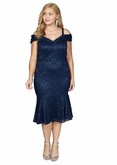 R&M Richards Women's Laced Off The Shoulder Cocktail Dress  Navy  
