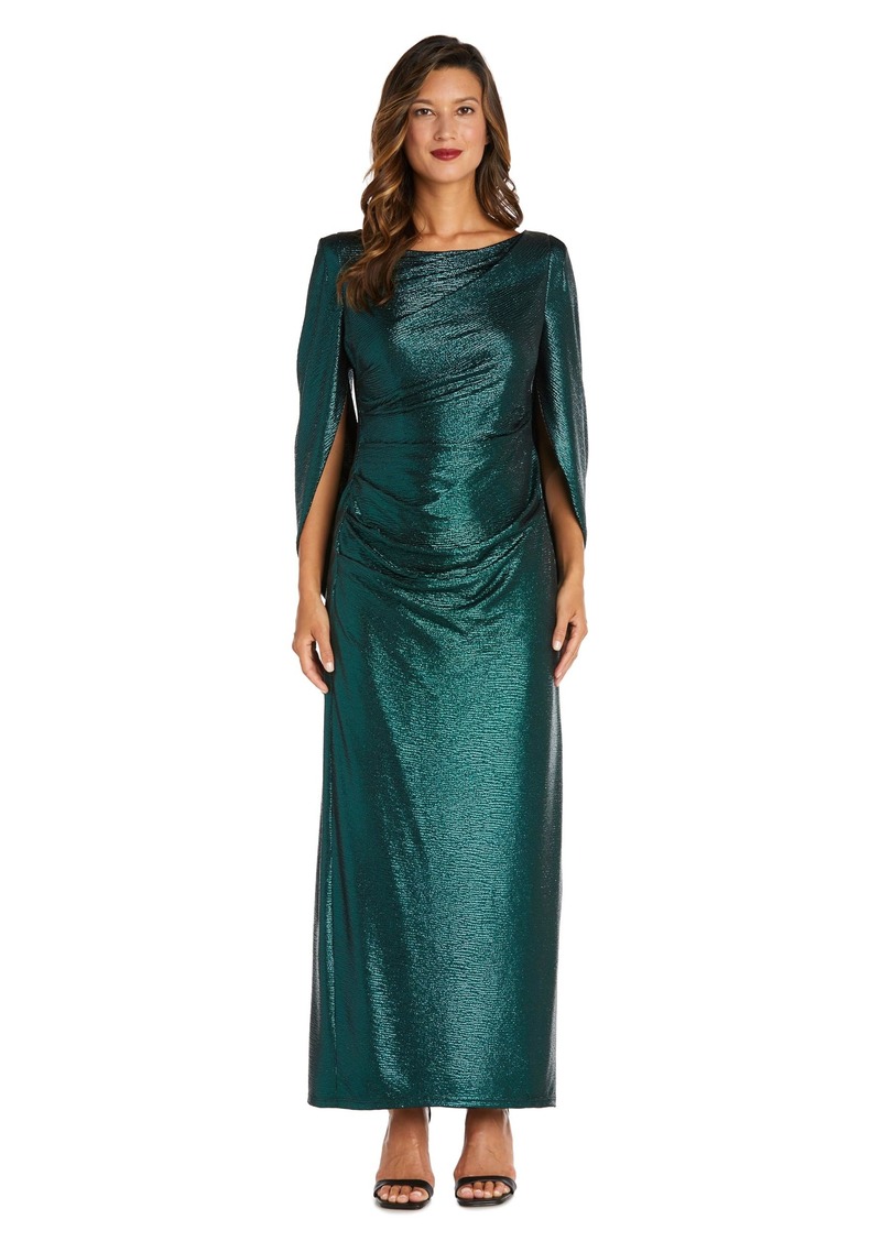 R&M Richards Women's Metallic Dress W/ 3/4 Drape Sleeves