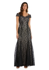 R&M Richards Womens Lace Formal Evening Dress Black
