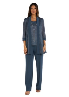R&M Richards Womens Metallic 2PC Pant Suit Blue 16