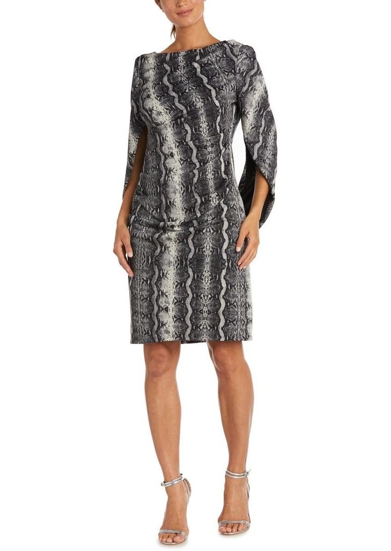 R&M Richards Womens Metallic Knee-Length Cocktail and Party Dress Gray