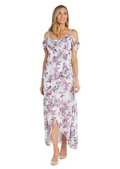 R&M Richards Women's Hi-Low Floral Dress W/Cowl Neck & Rhinestone Straps Ivory/Lilac