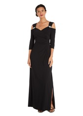 R&M Richards Women's Petite Off The Shoulder Cutouts and Sweetheart Neckline Gown