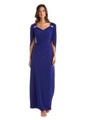 R&M Richards Women's Petite Long Cocktail Dress W/Sweetheart Neckline Rhinestone Detailing and Draped Back