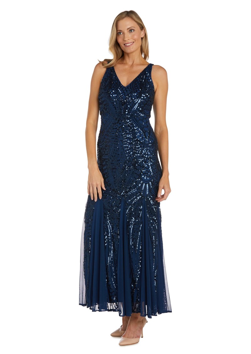 R&M Richards NIGHTWAY Women's Petite Long Embellished Cocktail Dress