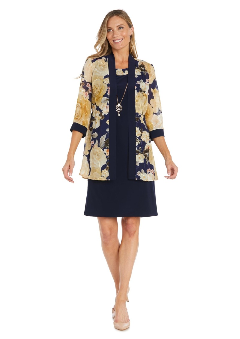 R&M Richards Women's Petite Printed Chiffon Jacket & Dress