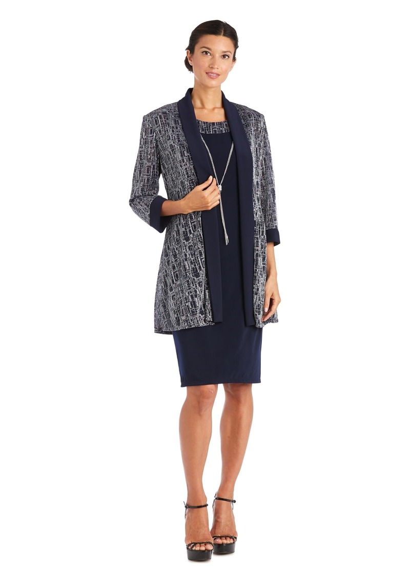 R&M Richards Womens Two-Piece Metallic Knit Jacket Dress